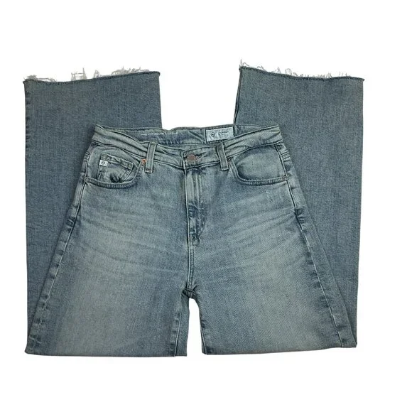 AG Saige Wide Leg Crop High Rise Fit Jeans Womens 27 Blue Raw Hem - Picture 8 of 12
